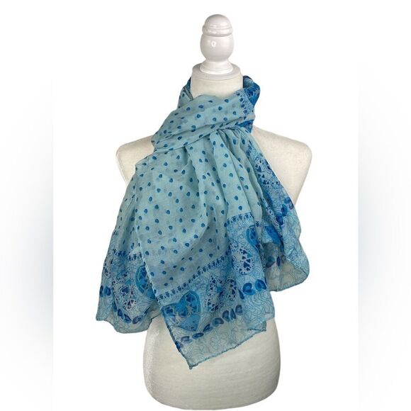 Scarf Rectangular Sheer Blue with heart prints - Picture 2 of 4